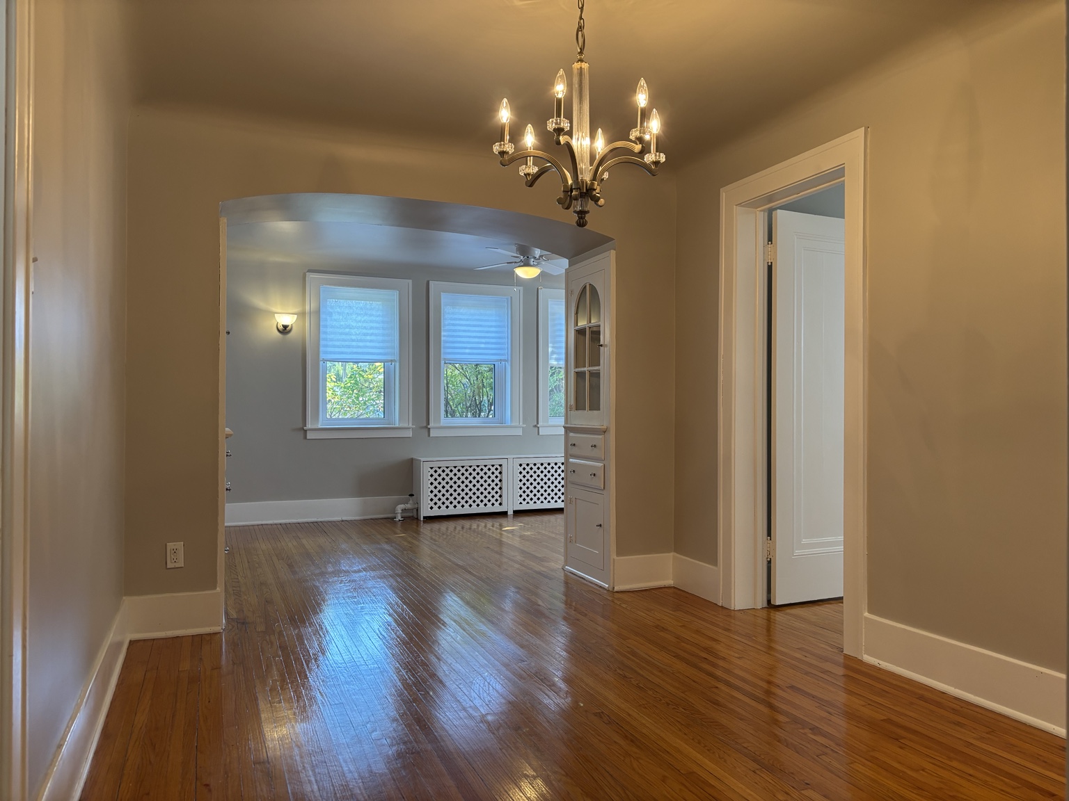 Dining room facing the bright living room — 430 Giles Blvd W., Windsor, Ontario
